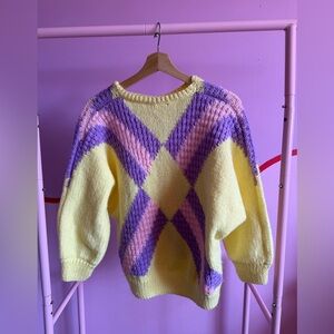 Vintage Yellow Argyle Women's Sweater
